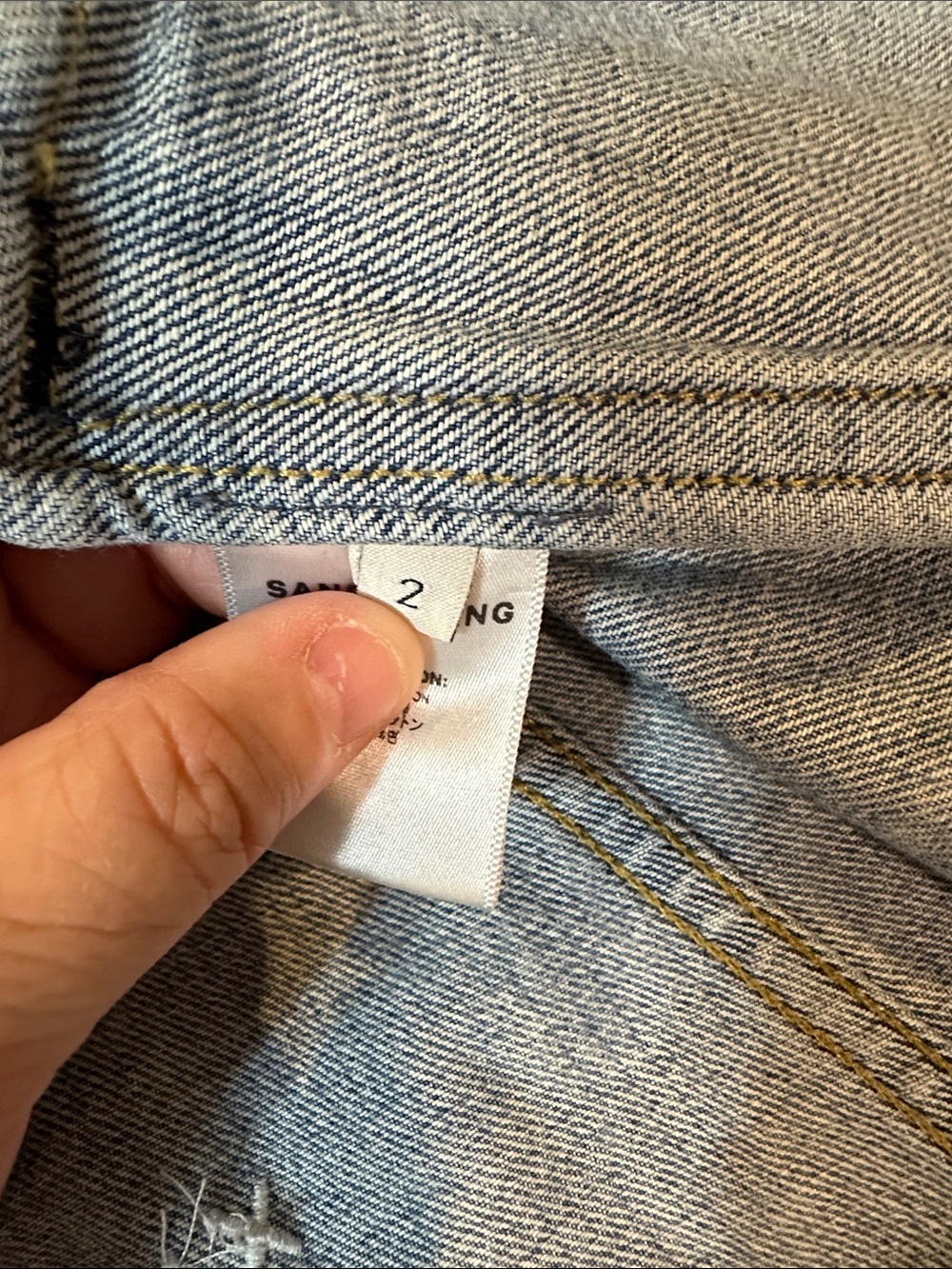 Sandy Liang Distressed Mid-Blue Denim Jacket - Picture 6 of 9